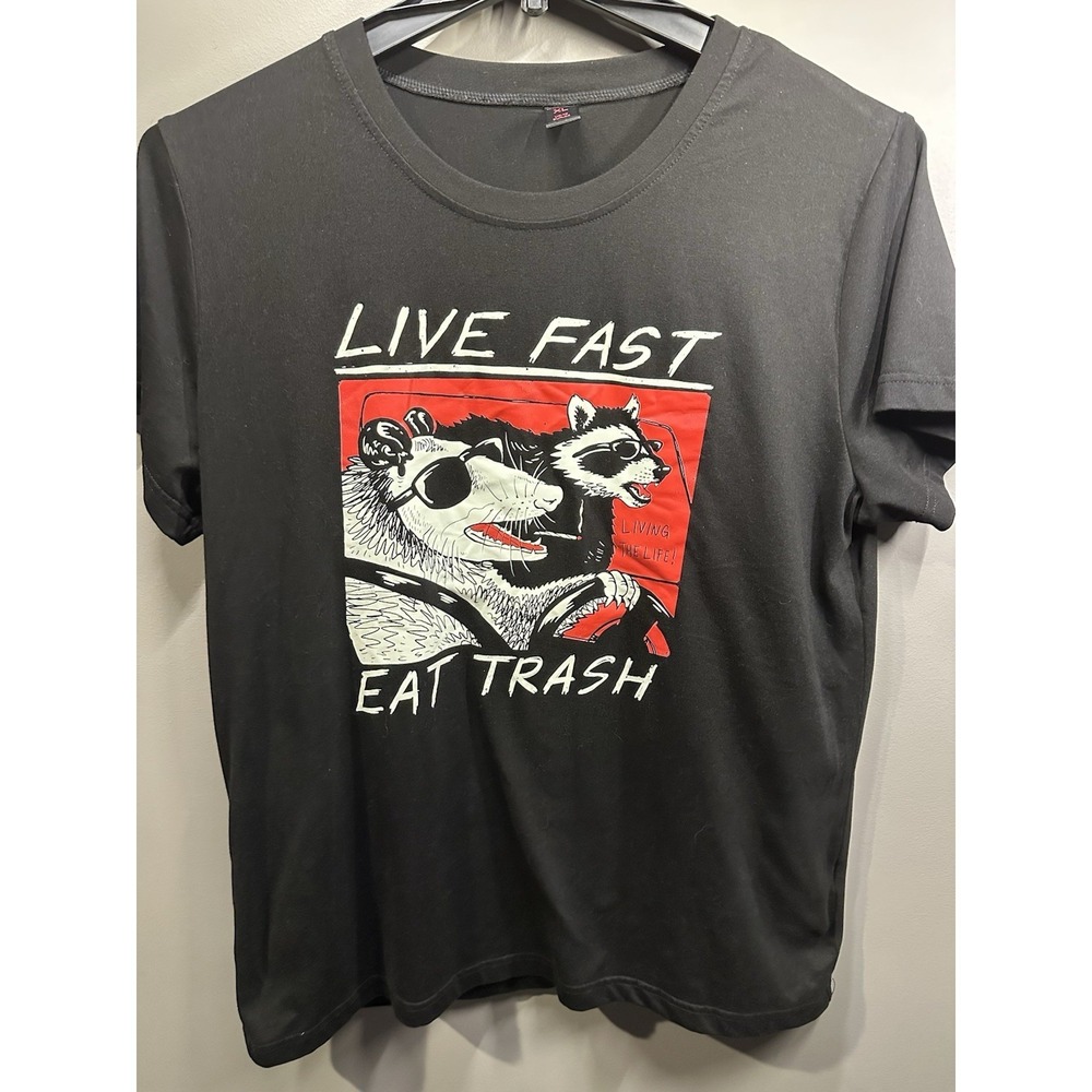 Romwe XL Mens Live Fast East Trash Graphic Tee T Shirt